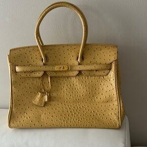 Yellow Structured Satchel with Gold Hardware